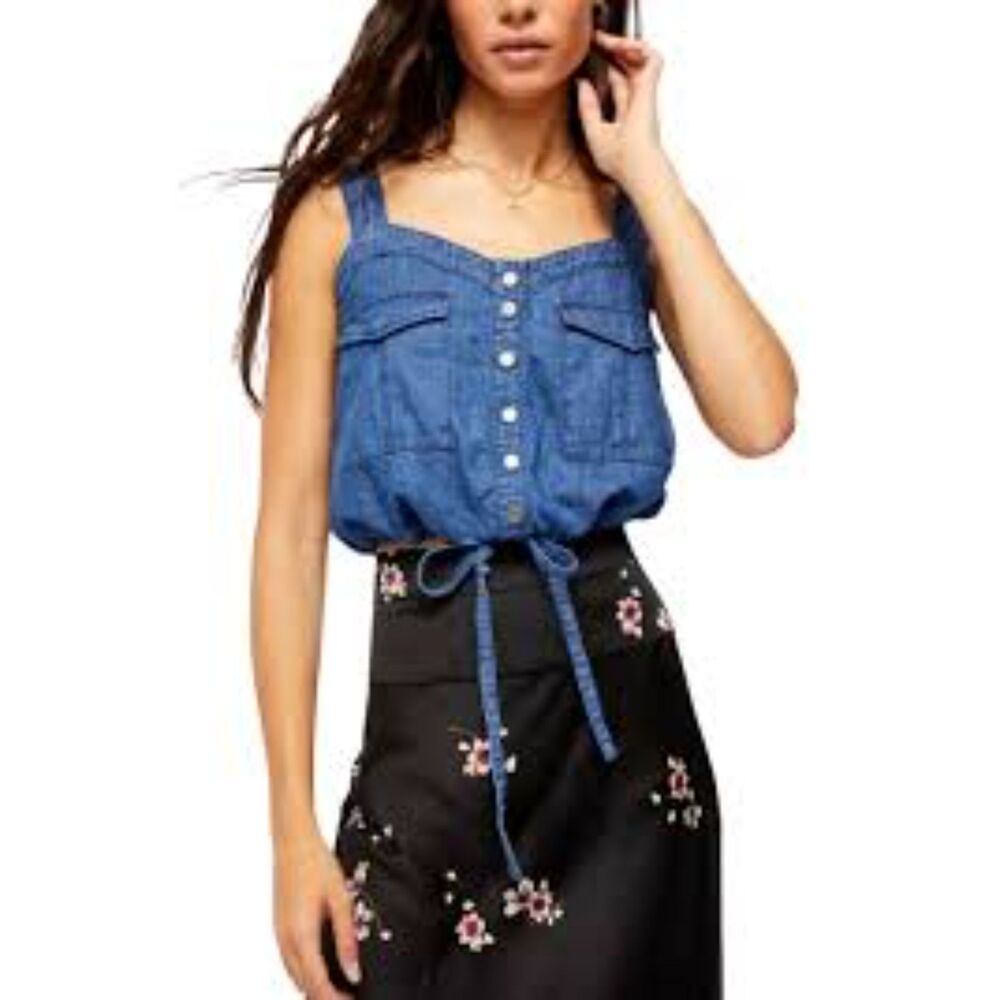 NWT We The Free People Palm Desert Denim Crop Top - Medium Blue